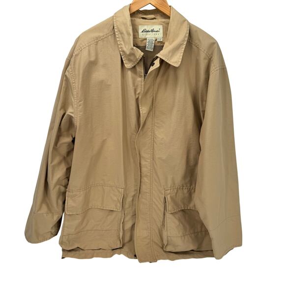 Eddie Bauer Barn Jacket Mens Large Light Tan Full Zip + Snap Outdoor Vintage - Picture 1 of 8